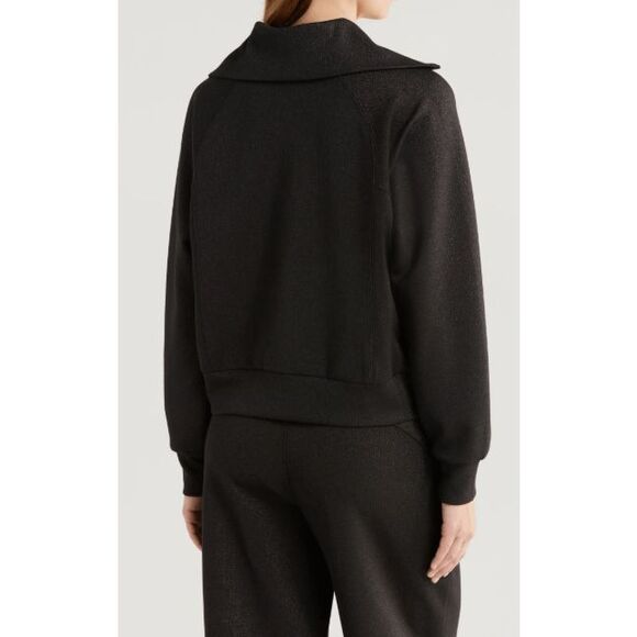 Spanx AirEssentials Shine Half Zip Sweatshirt- Very Black / Silver Shimmer Size - Picture 2 of 12